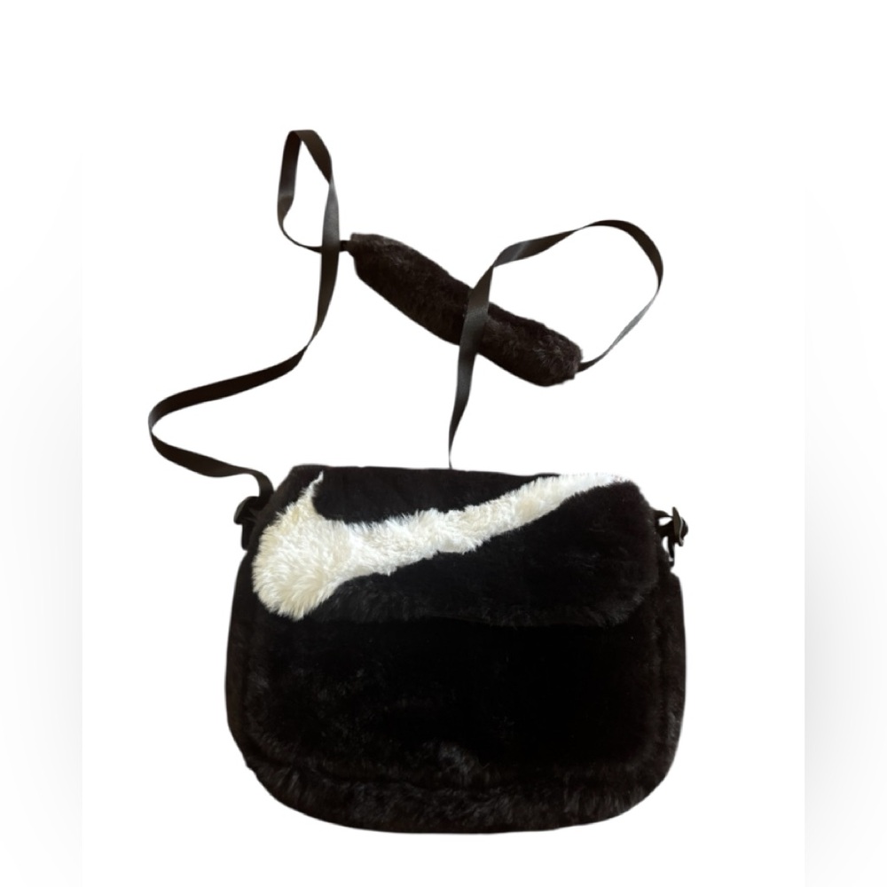 Nike Black Faux Fur Crossbody Bag with white Accent